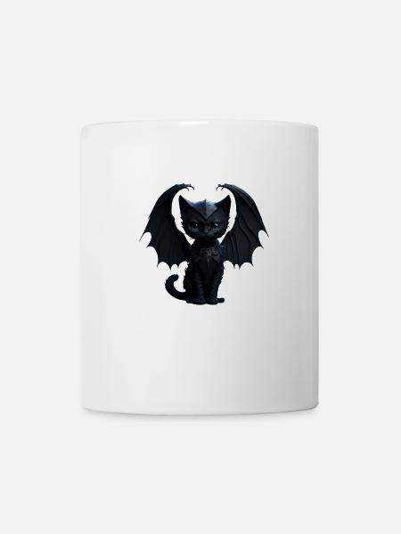 Mignon chat gothique noir avec des ailes noires - Mug blanc - blanc