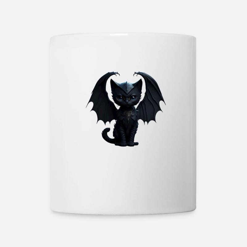 Süße schwarze Gothic Katze mit schwarzen Flügeln - Tasse - Weiß