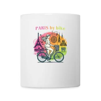 Paris mit dem Fahrrad - Mädchen auf dem Fahrrad in Paris. - Tasse - Weiß - Vorne
