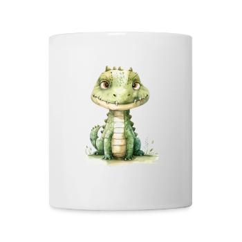 Krokodil, handgemalt - Wasserfarben - Tasse - Weiß - Vorne