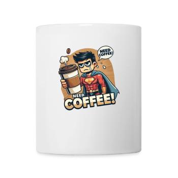 „Need Coffee! – Der müde Superheld” - Tasse - Weiß - Vorne