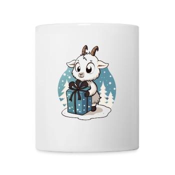Cute goat unwrapping gift - Mug - white - Front