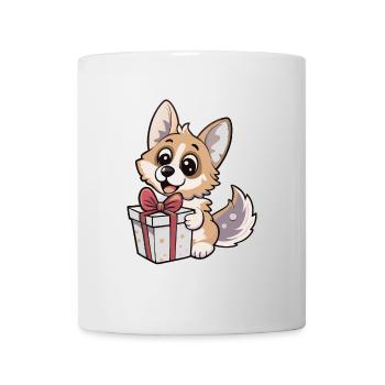 Cute wolf unwrapping gift - Mug - white - Front