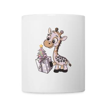 Cute Giraffe Unwraps Gift - Mug - white - Front