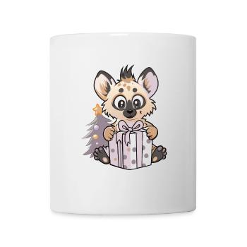 Niedliche Hyäne mit Geschenk an Weihnachten - Tasse - Weiß - Vorne