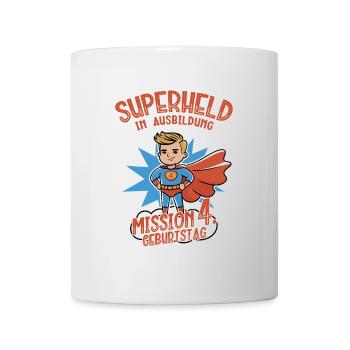 Superheld in Ausbildung 4. Geburtstag Junge blond - Tasse - Weiß - Vorne