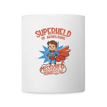 Superheld 6. Geburtstag Junge braune Haare - Tasse - Weiß - Vorne
