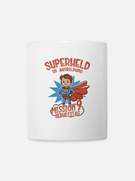 Superheld 9. Geburtstag Junge braune Haare - Tasse - Weiß