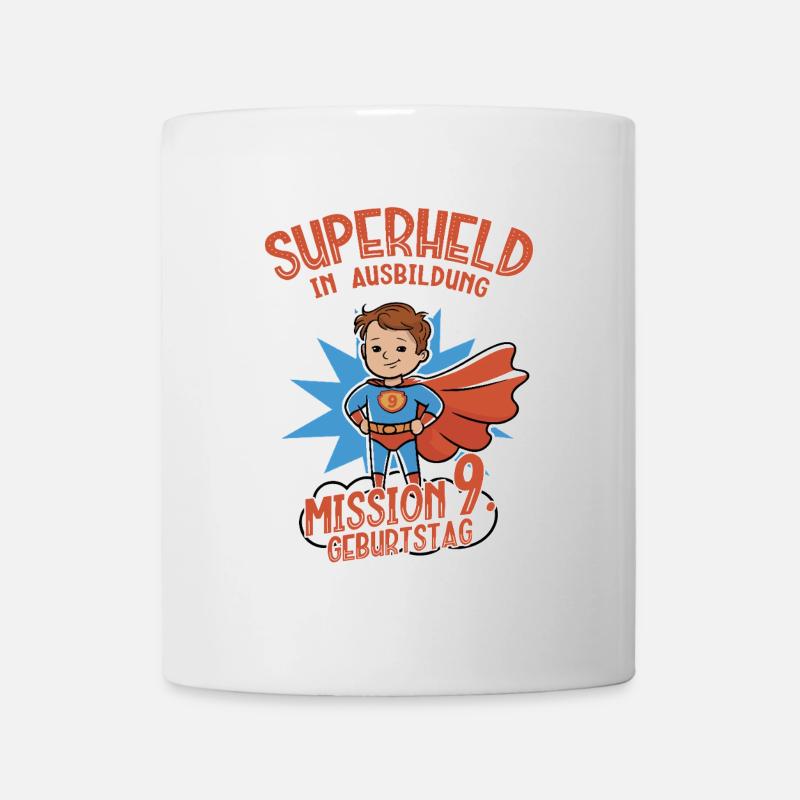 Superheld 9. Geburtstag Junge braune Haare - Tasse - Weiß