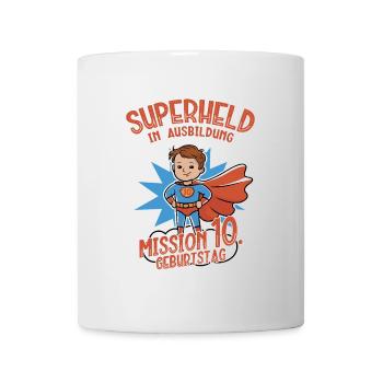 Superheld 10. Geburtstag Junge braune Haare - Tasse - Weiß - Vorne