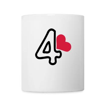 Nummer 4 & rotes Herz - Tasse - Weiß - Vorne