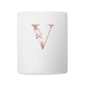 Personalisierbar Monogramm V Floral - Tasse - Weiß - Vorne