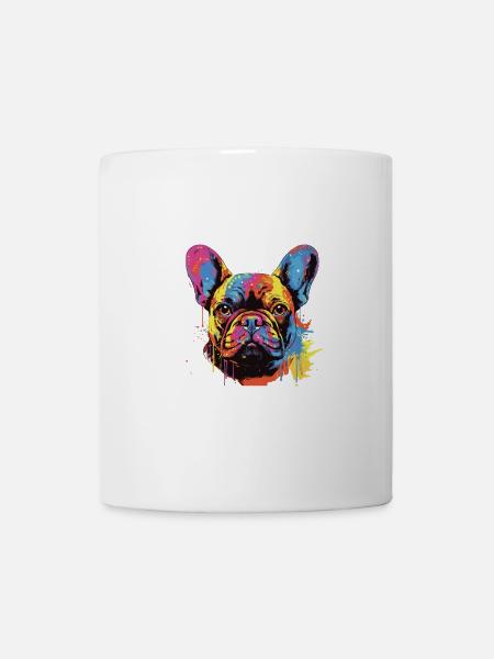 Französische Bulldogge Hund Kopf Porträt - Tasse - Weiß
