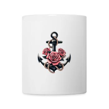 Anker mit Seil und Rosen - Tasse - Weiß - Vorne