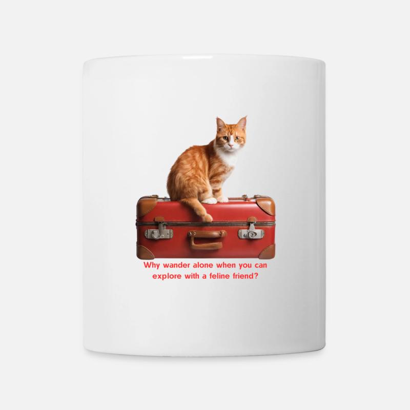 Adventurous Feline with Suitcase Illustration - Mug - white