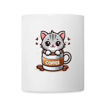 Katze mit Kaffeebecher 1 - Tasse - Weiß - Vorne