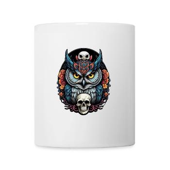 Decorative Owl with Skull and Rose Petals - Mug - white - Front