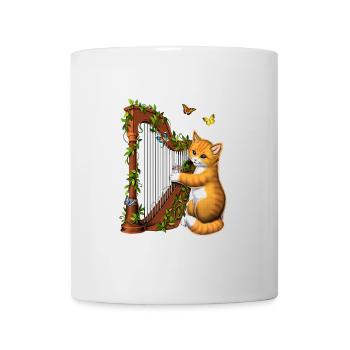Cat Playing Harp - Mug - white - Front