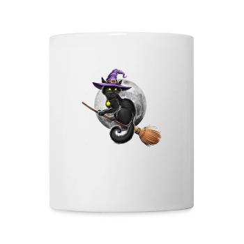 Katze Hexe Reitbesen - Tasse - Weiß - Vorne