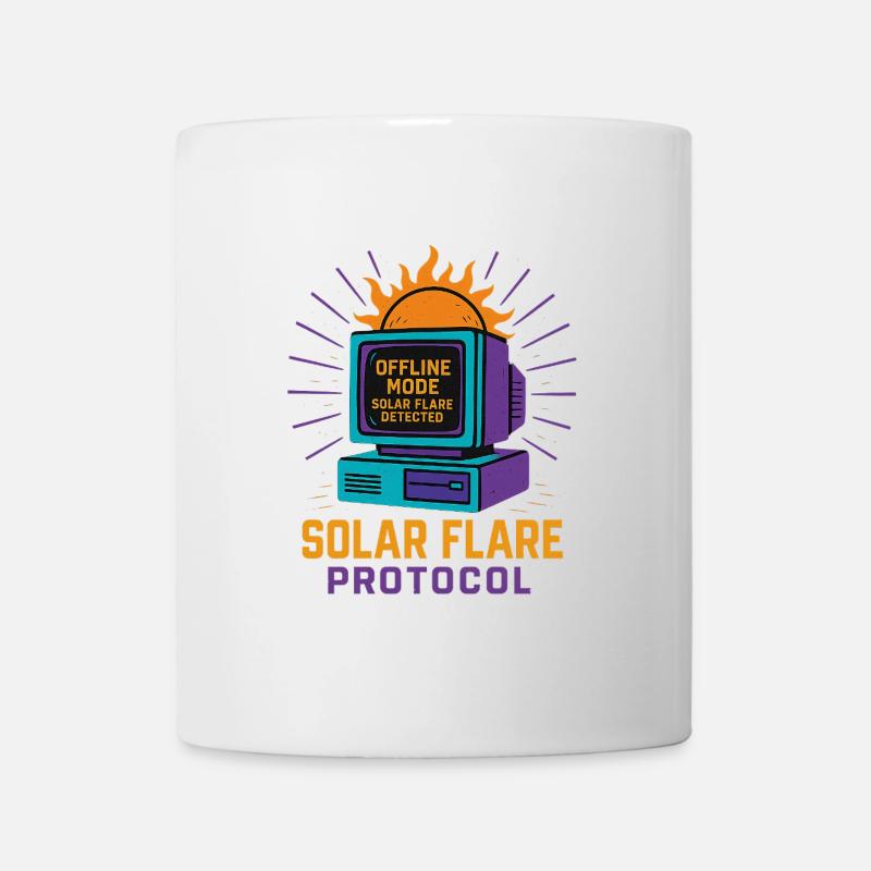 Retro Tech Solar Flare Protokoll T-Shirt - Tasse - Weiß
