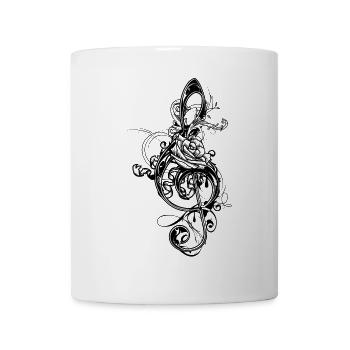 kunstvoll verzierter Violinschlüssel mit Rose - Tasse - Weiß - Vorne