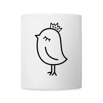Spatz mit Krone – Niedlicher Vogel Cartoon Motiv - Tasse - Weiß - Vorne