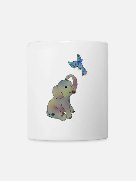 Elefant und blauer Vogel - Tasse - Weiß