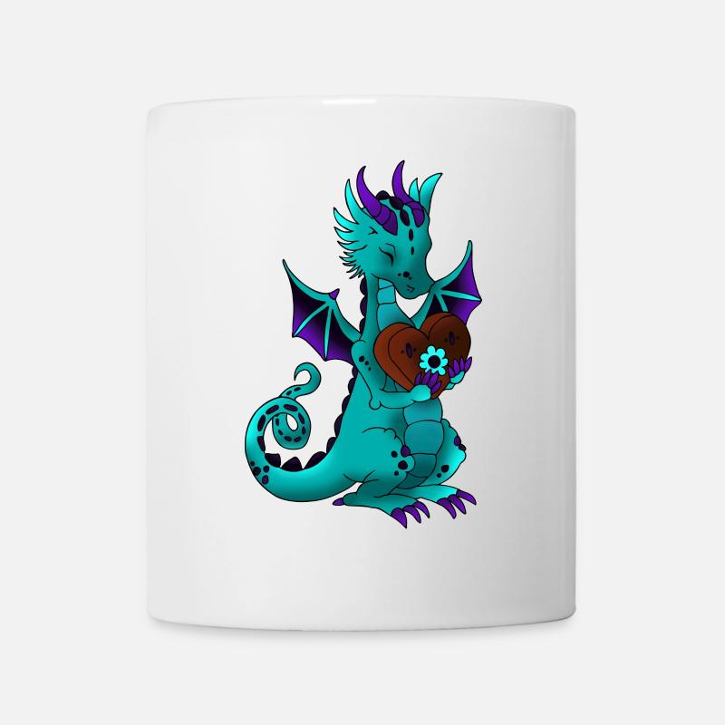 Drache mit Lebkuchen- Herz in Love with Dragons - Tasse - Weiß