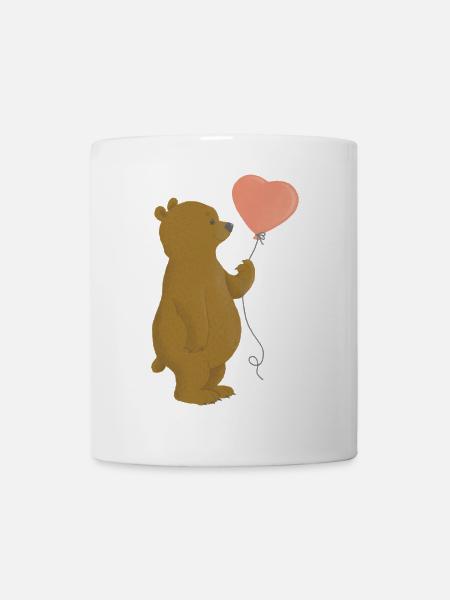 Merry bear with pink heart-balloon - Mug - white