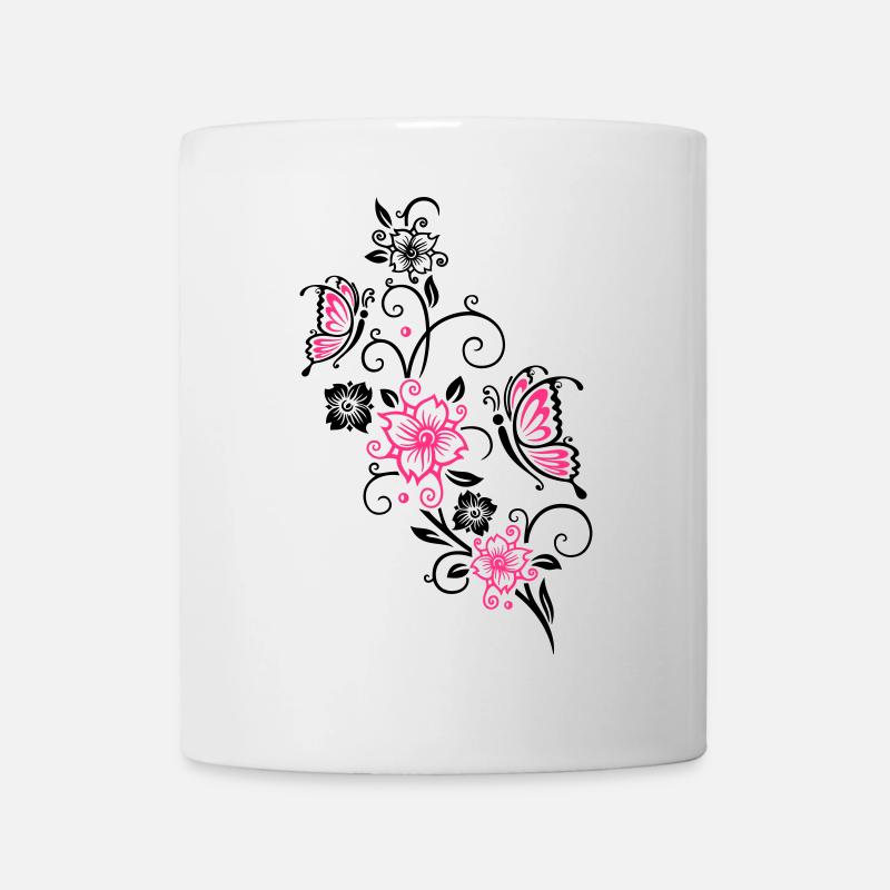 Fleurs de cerisier et papillons, printemps. - Mug blanc - blanc