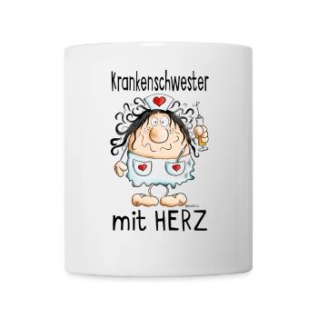 Krankenschwester mit Herz - Arzt - Ärztin - Krank - Tasse - Weiß - Vorne