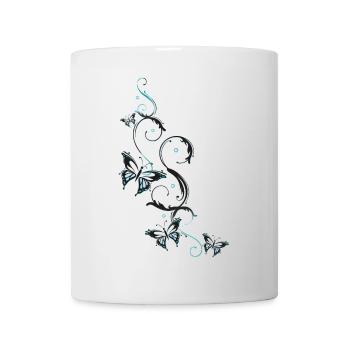 Vrille florale avec de nombreux papillons. - Mug blanc - blanc - Devant