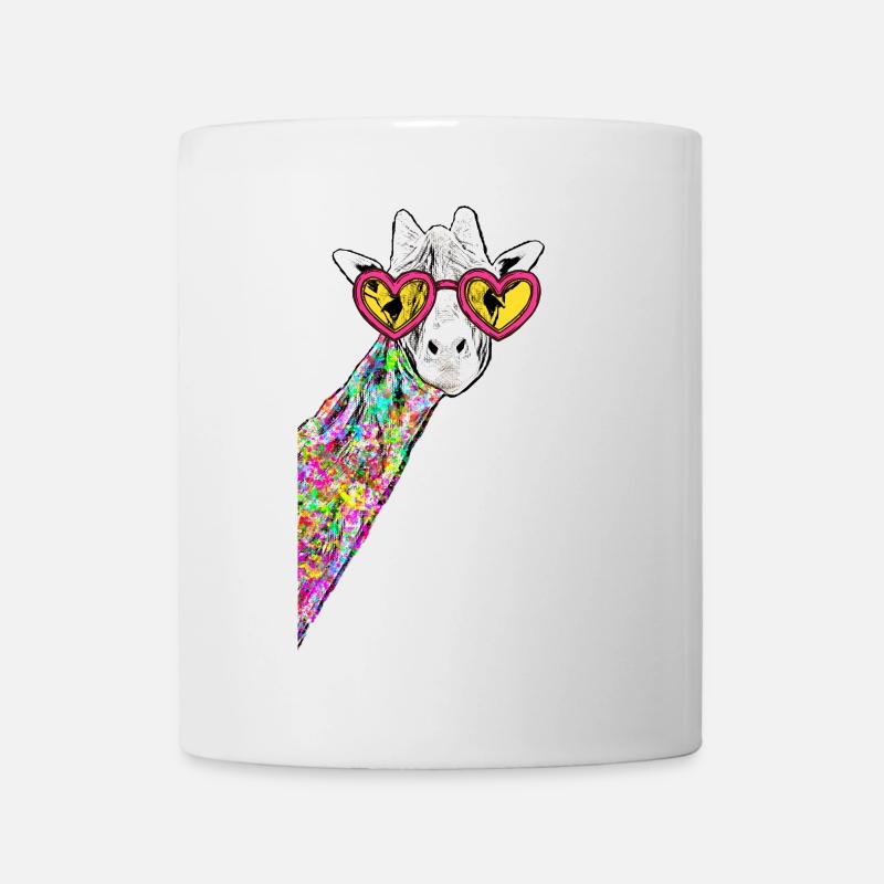 Dessin Girafe douce Coloré Hipster Avec lunettes de cœur - Mug blanc - blanc