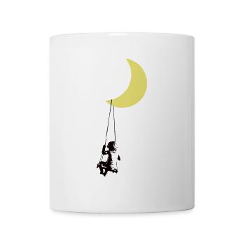 Boy swings under moon street art - Mug - white - Front