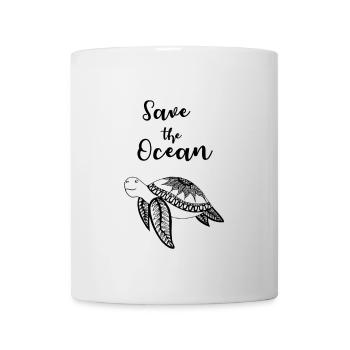 Slogan Save the Ocean avec la tortue - Mug blanc - blanc - Devant