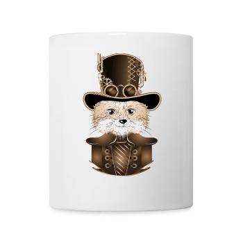 Renard steampunk avec chapeau cylindre antique en sépia - Mug blanc - blanc - Devant