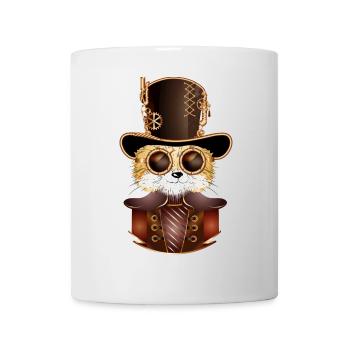 Steampunk fox with antique cylinder hat & glasses - Mug - white - Front