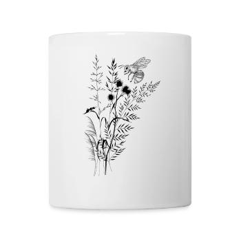 Composition fleurs sauvage et abeille fourmis - Mug blanc - blanc - Devant