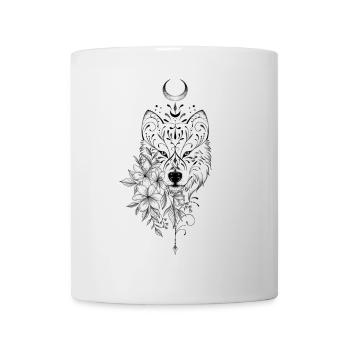 Loup ornemental mandala floral - Mug blanc - blanc - Devant