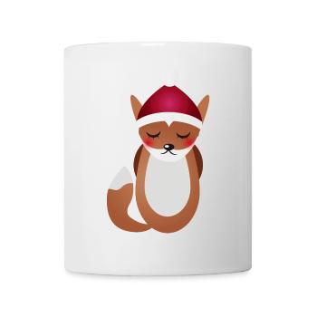 cute fox with Santa Claus Christmas hat - Mug - white - Front