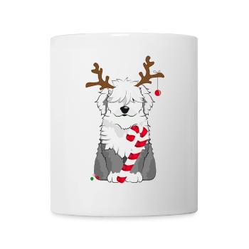 Chien bobtail avec canne à sucre et bois de renne - Mug blanc - blanc - Devant