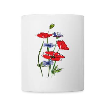 Mohnblumen und Kornblumen im Sommer - Tasse - Weiß - Vorne