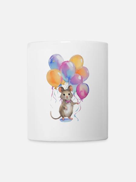 Maus mit Luftballons - Tasse - Weiß