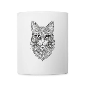 Katze Mandala Design - Tasse - Weiß - Vorne