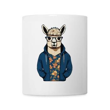 Lama en sweat à capuche avec un t-shirt fleuri - Mug blanc - blanc - Devant