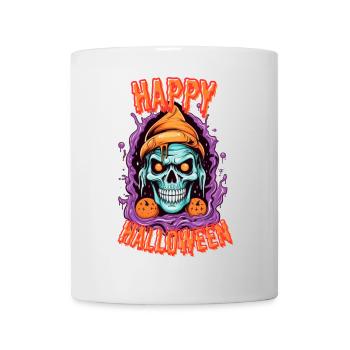 Gruseliger Halloween-Schädel mit Beanie - Tasse - Weiß - Vorne