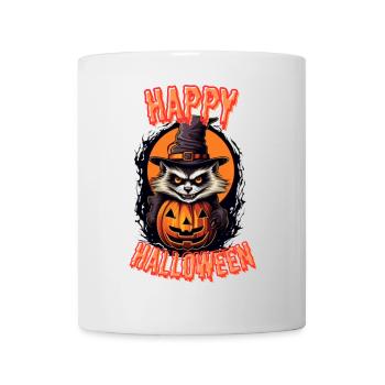 Gruselige Katzen-Hexe mit Kürbis - Tasse - Weiß - Vorne