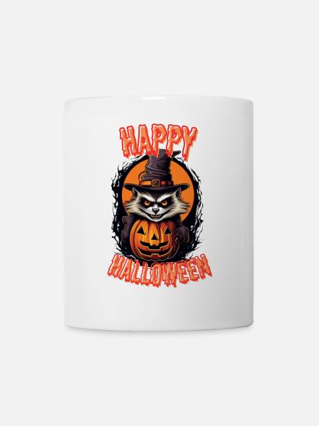 Creepy Cat Witch with Pumpkin - Mug - white