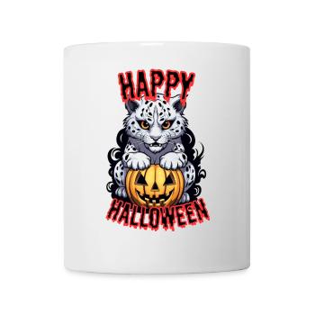 Mignon léopard des neiges avec citrouille d’Halloween - Mug blanc - blanc - Devant
