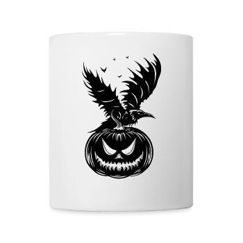 Halloween Rabe mit Kürbis und Fledermaus - Tasse - Weiß - Vorne